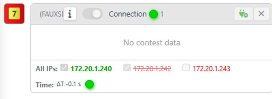 A mat card's address list showing three addresses: one ticked and green as the connected address, one ticked but struck through in red because it has been set aside, and one unticked in red because it is disabled