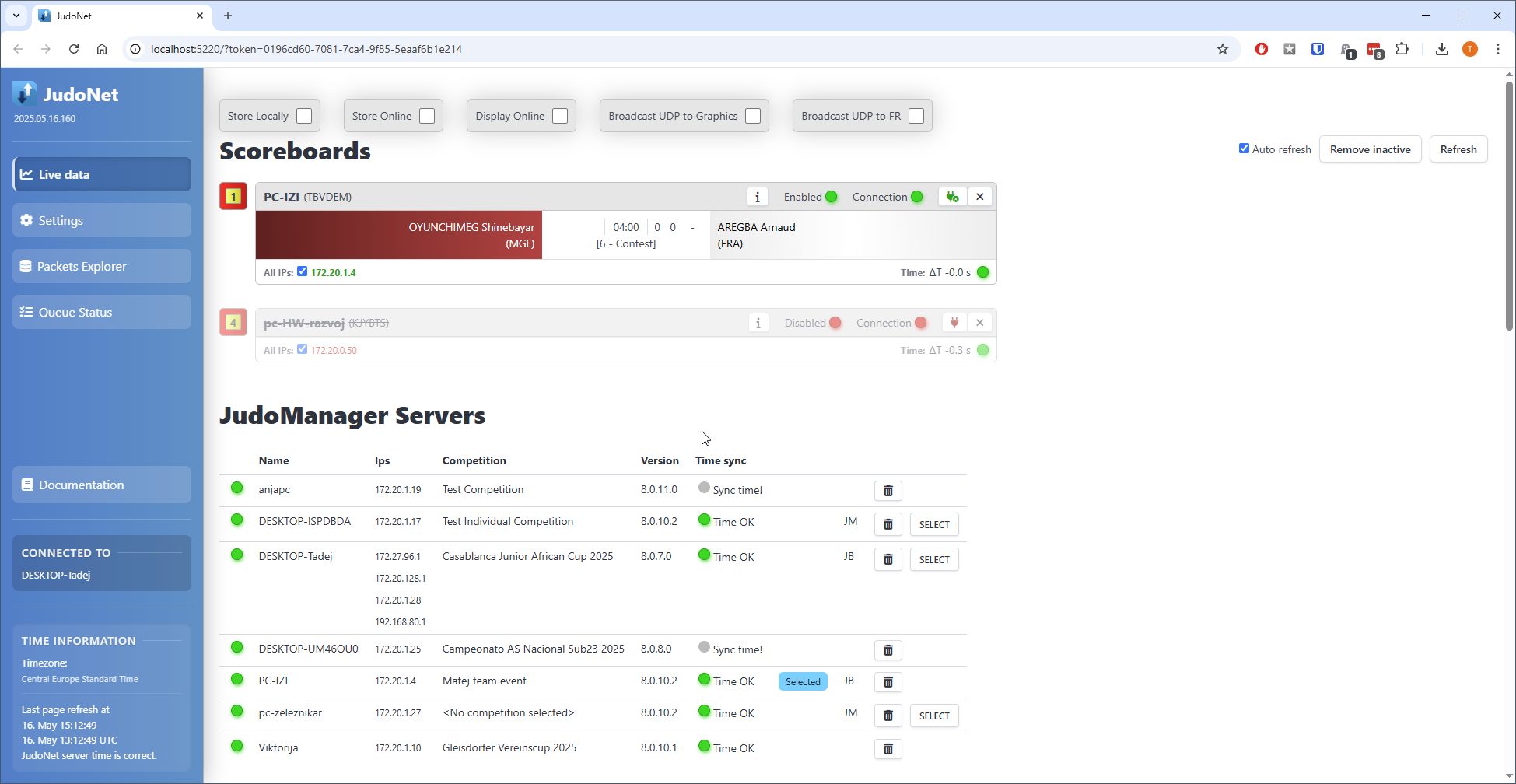The Live data page