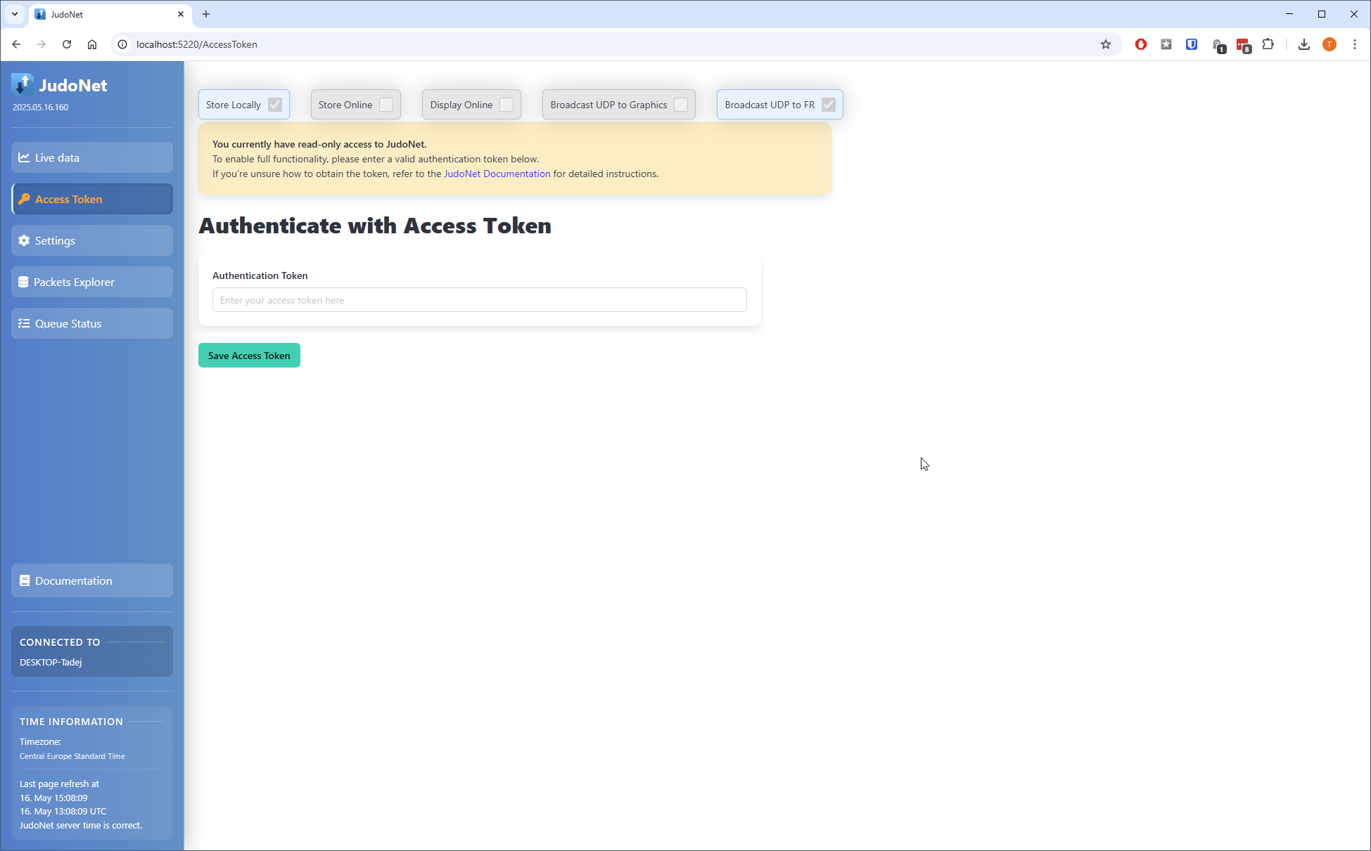 The Access Token page