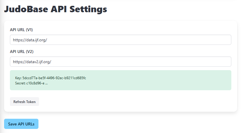 JudoBase API settings