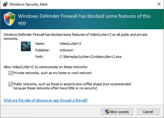 The Windows firewall prompt
