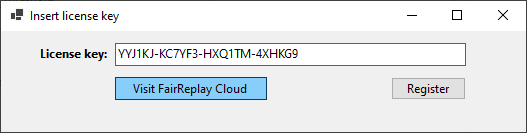 The registration dialog