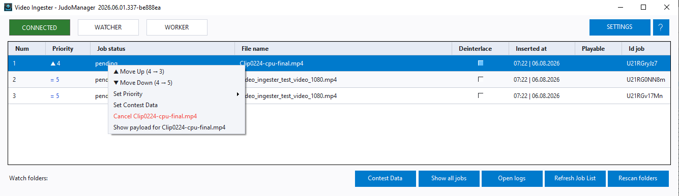 The job context menu